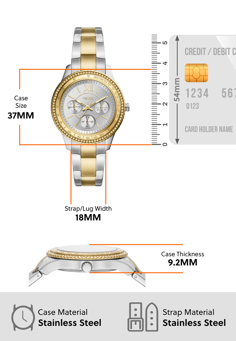  Shop Authentic Fossil Stella Sport Multifunction Silver Dial Two Tone Steel Strap Watch for Women - ES5107 - Luxxuri