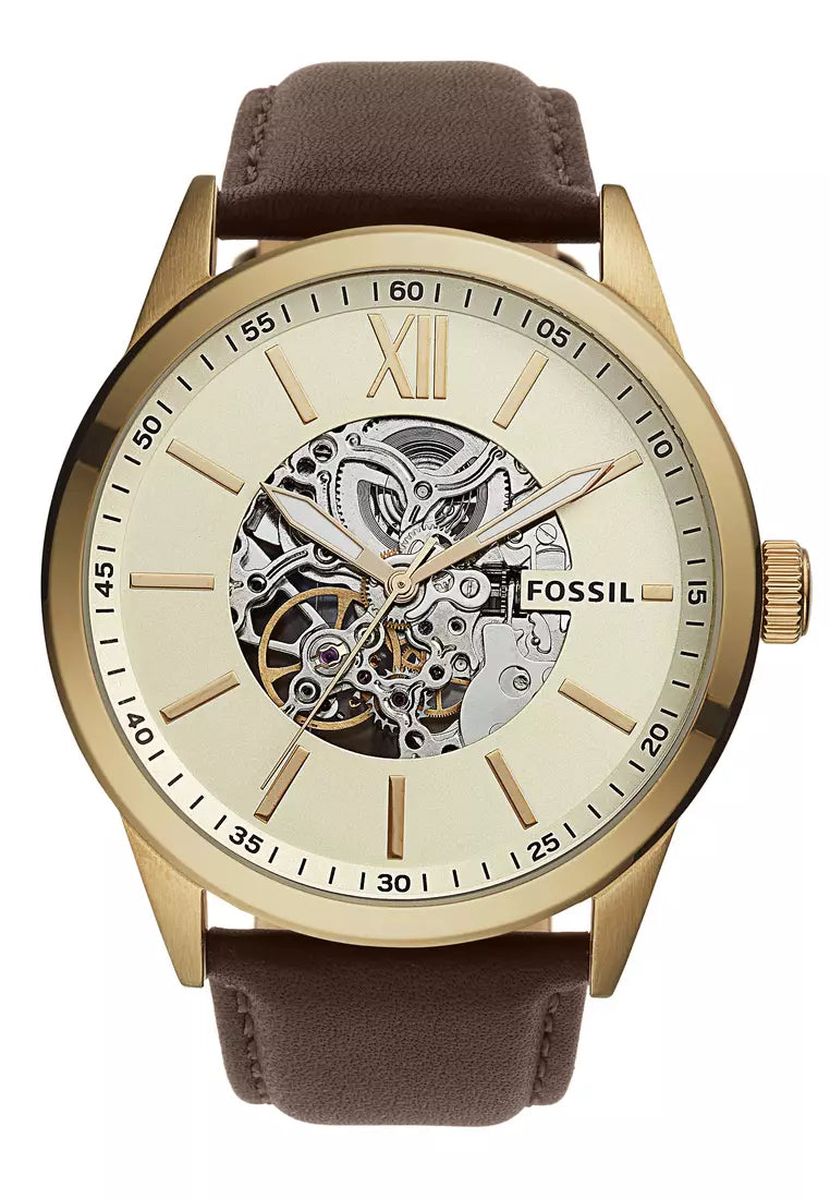  Shop Authentic Fossil Flynn Mechanical Skeleton Beige Dial Brown Leather Strap Watch for Men - BQ2215 - Luxxuri