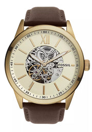  Shop Authentic Fossil Flynn Mechanical Skeleton Beige Dial Brown Leather Strap Watch for Men - BQ2215 - Luxxuri