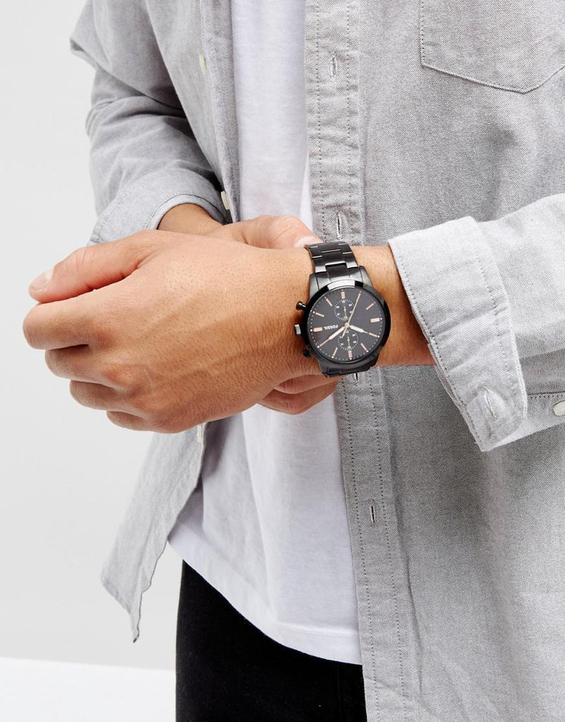  Shop Authentic Fossil Townsman Chronograph Black Dial Black Steel Strap Watch for Men - FS5379 - Luxxuri