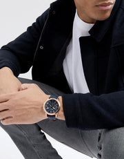  Shop Authentic Fossil Grant Chronograph Blue Dial Blue Leather Strap Watch for Men - FS4835 - Luxxuri