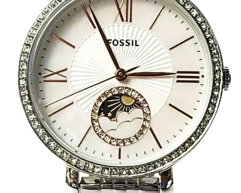  Shop Authentic Fossil Jacqueline Multifunction Moonphase White Dial Silver Steel Strap Watch for Women - ES5164 - Luxxuri