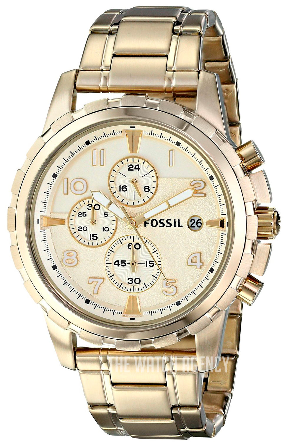  Shop Authentic Fossil Dean Chronograph Champagne Dial Gold Steel Strap Watch for Men - FS4867 - Luxxuri