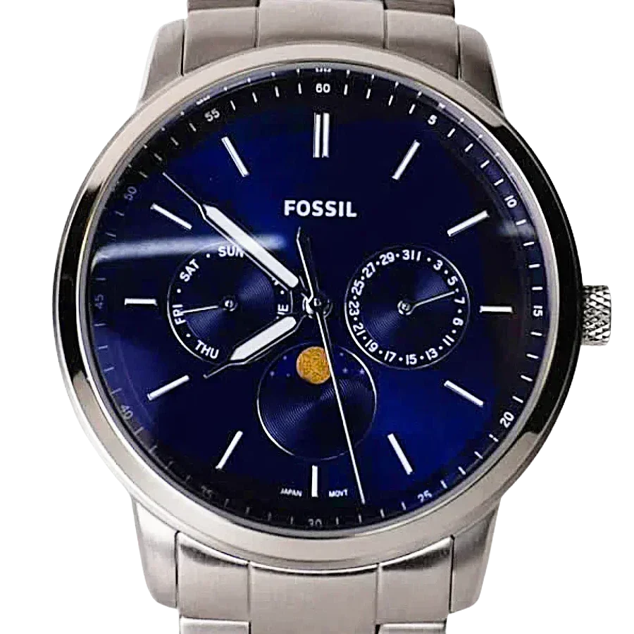  Shop Authentic Fossil Neutra Minimalist Moonphase Blue Dial Silver Steel Strap Watch for Men - FS5907 - Luxxuri