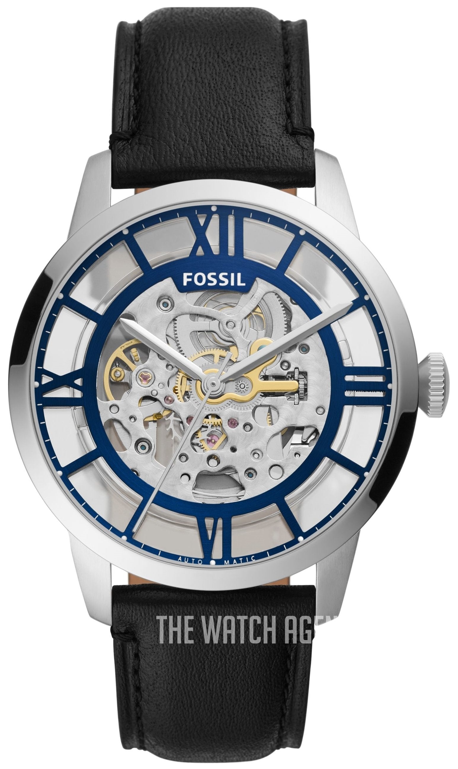  Shop Authentic Fossil Townsman Automatic Skeleton Blue Dial Black Leather Strap Watch for Men - ME3200 - Luxxuri