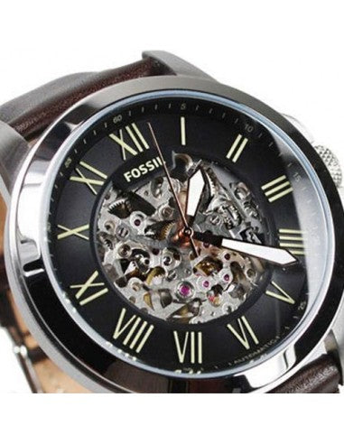  Shop Authentic Fossil Grant Automatic Skeleton Black Dial Brown Leather Strap Watch for Men - ME3100 - Luxxuri