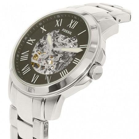  Shop Authentic Fossil Grant Automatic Skeleton Black Dial Silver Steel Strap Watch for Men - ME3103 - Luxxuri