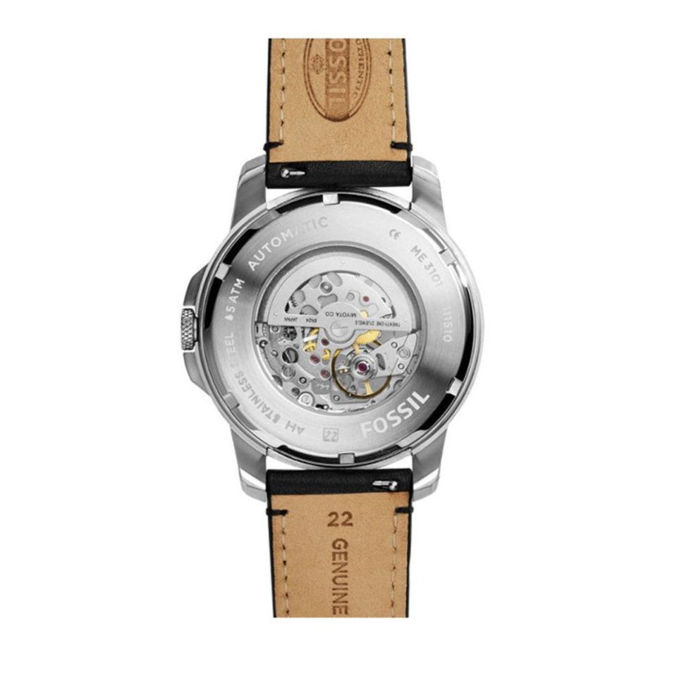  Shop Authentic Fossil Grant Automatic Skeleton White Dial Black Leather Strap Watch for Men - ME3101 - Luxxuri