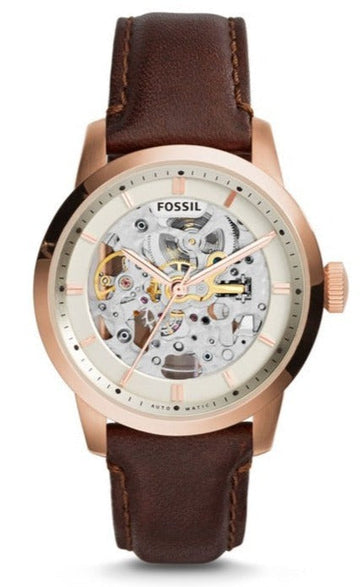  Shop Authentic Fossil Townsman Automatic Skeleton White Dial Brown Leather Strap Watch for Men - ME3078 - Luxxuri