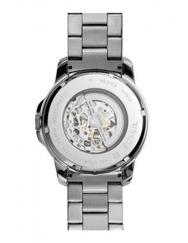  Shop Authentic Fossil Grant Automatic Skeleton Black Dial Silver Steel Strap Watch for Men - ME3103 - Luxxuri
