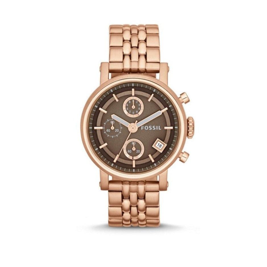  Shop Authentic Fossil Boyfriend Chronograph Brown Dial Rose Gold Steel Strap Watch for Women - ES3494 - Luxxuri