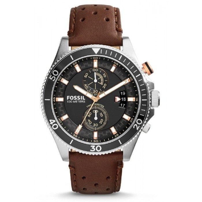  Shop Authentic Fossil Wakefield Black Dial Brown Leather Strap Watch for Men - CH2944 - Luxxuri