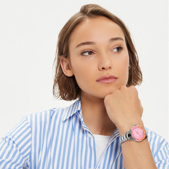  Shop Authentic Fossil Blue Dive Analog Pink Dial Silver Steel Strap Watch For Women - ES5351 - Luxxuri