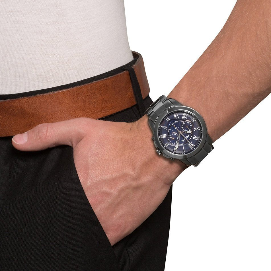  Shop Authentic Fossil Grant Chronograph Blue Dial Grey Steel Strap Watch for Men - FS4831 - Luxxuri