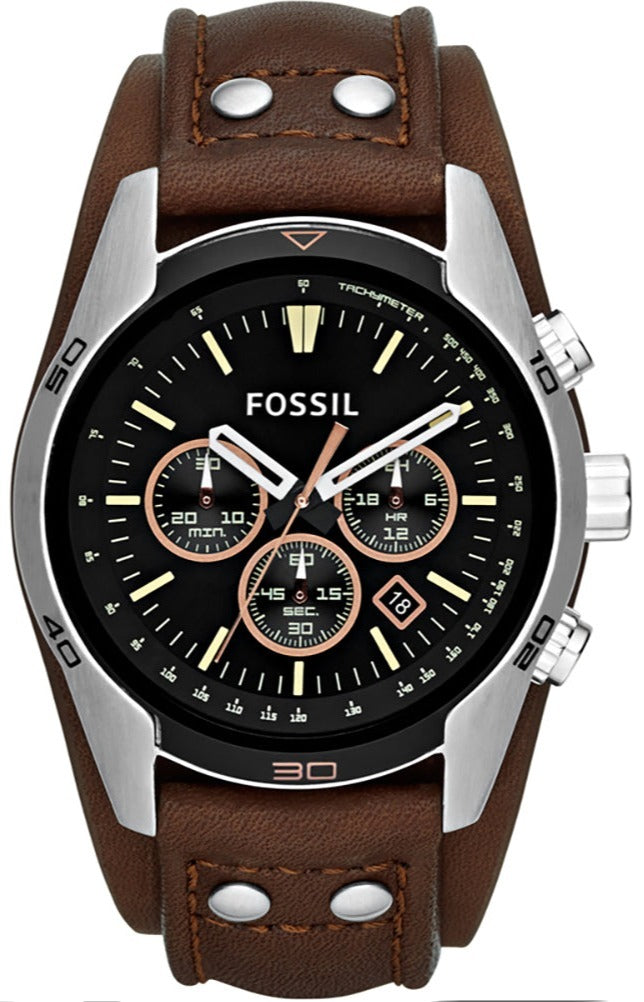  Shop Authentic Fossil Coachman Chronograph Black Dial Brown Leather Strap Watch for Men - CH2891 - Luxxuri