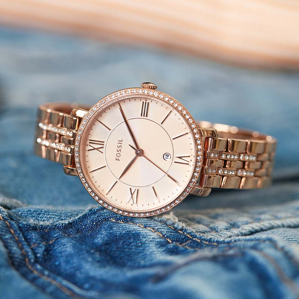  Shop Authentic Fossil Jacqueline Rose Gold Dial Rose Gold Steel Strap Watch for Women - ES3546 - Luxxuri