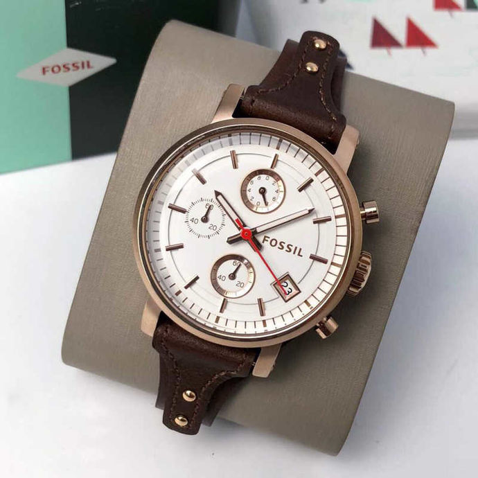  Shop Authentic Fossil Boyfriend White Dial Brown Leather Strap Watch for Women - ES3616 - Luxxuri