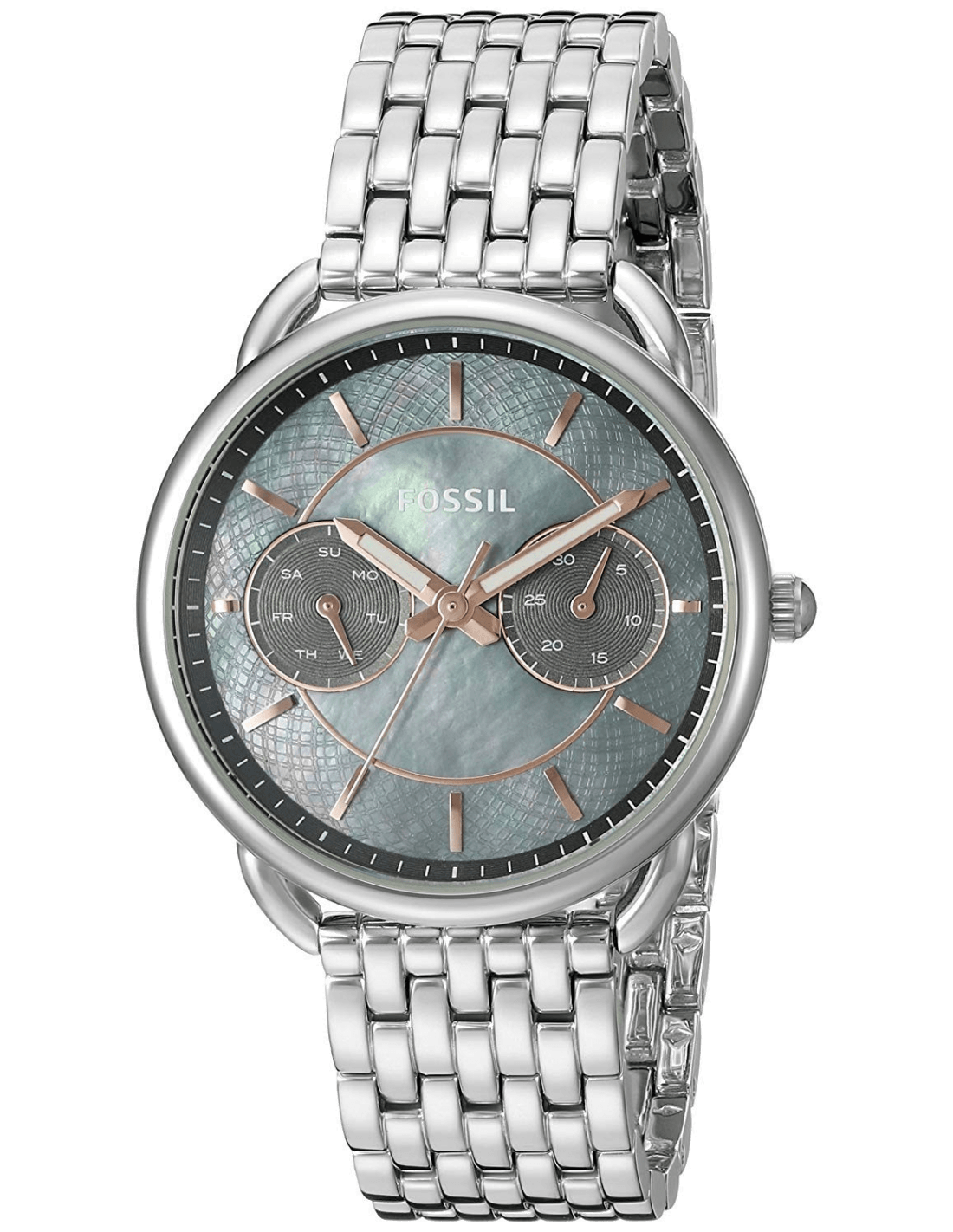  Shop Authentic Fossil Tailor Mother of Pearl Black Dial Silver Steel Strap Watch for Women - ES3911 - Luxxuri