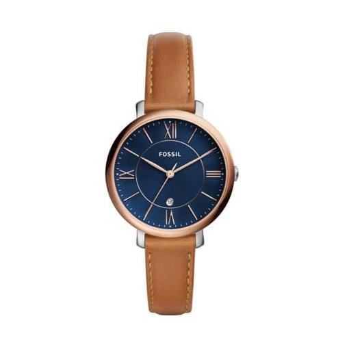  Shop Authentic Fossil Jacqueline Three Hand Date Luggage Blue Dial Brown Leather Strap Watch for Women - ES4274 - Luxxuri