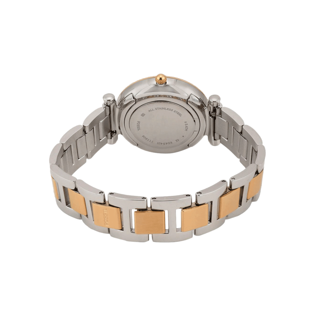  Shop Authentic Fossil Carlie Silver Dial Two Tone Steel Strap Watch for Women - ES4342 - Luxxuri