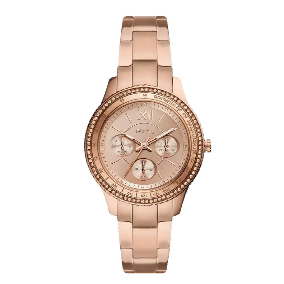  Shop Authentic Fossil Stella Sport Multifunction Rose Gold Dial Rose Gold Steel Strap Watch for Women - ES5106 - Luxxuri