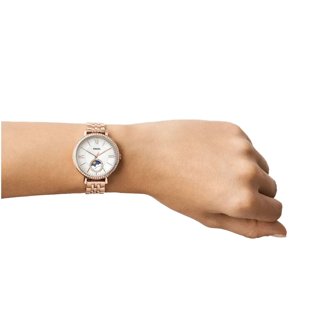  Shop Authentic Fossil Jacqueline Analog Moonphase Mother of Pearl White Dial Rose Gold Steel Strap Watch for Women - ES5165 - Luxxuri