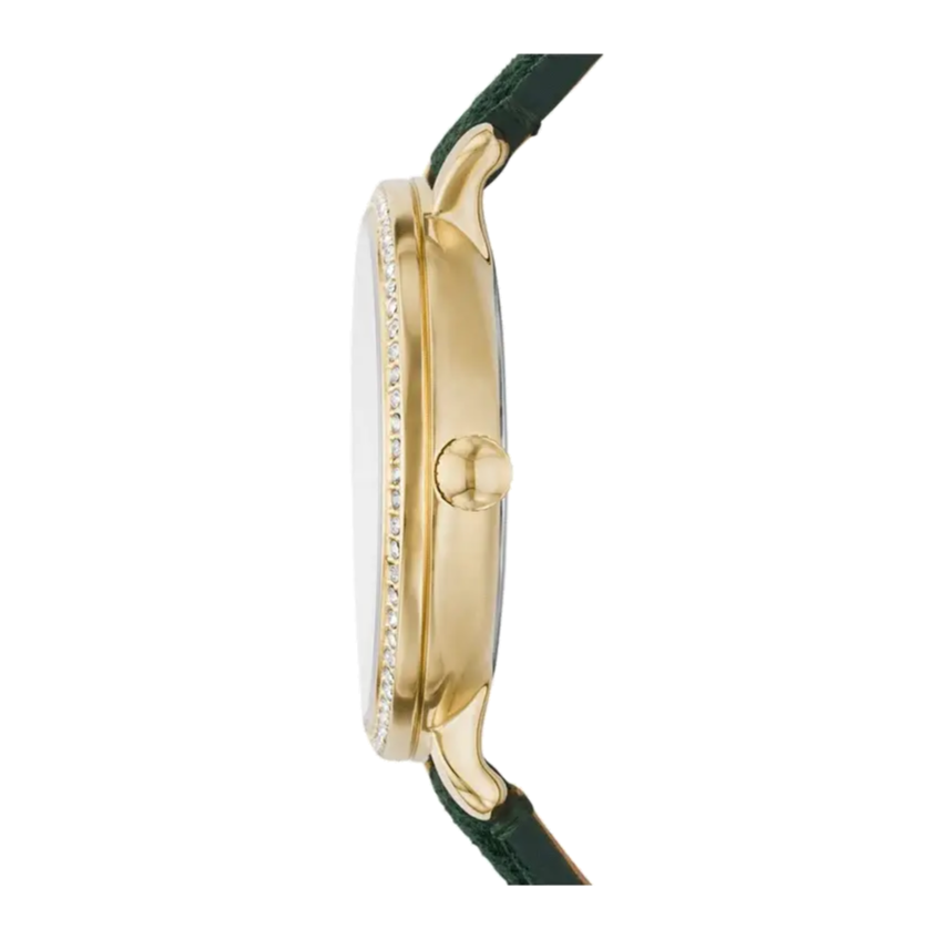 Fossil Jacqueline Multifunction Moonphase Mother of Pearl White Dial Green Leather Strap Watch for Women - ES5244