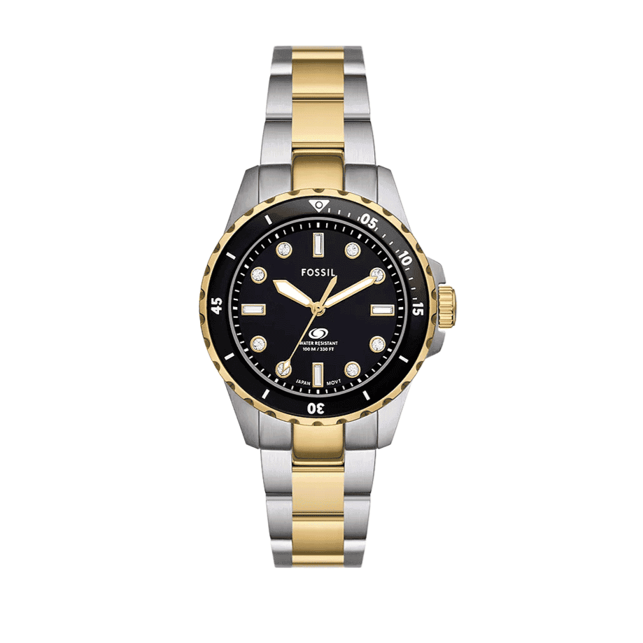  Shop Authentic Fossil Blue Dive Three Hand Black Dial Two Tone Steel Strap Watch For Women - ES5349 - Luxxuri
