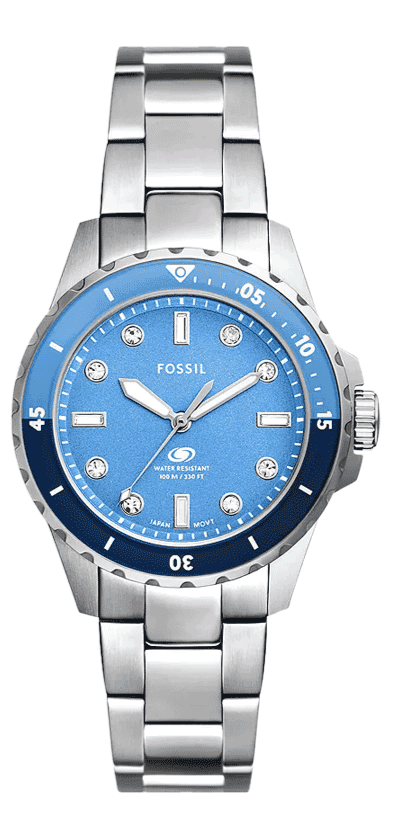  Shop Authentic Fossil Blue Dive Three Hand Blue Dial Silver Steel Strap Watch For Women - ES5353 - Luxxuri