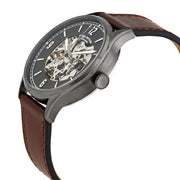  Shop Authentic Fossil Forrester Automatic Skeleton Grey Dial Brown Leather Strap Watch for Men - ME3178 - Luxxuri
