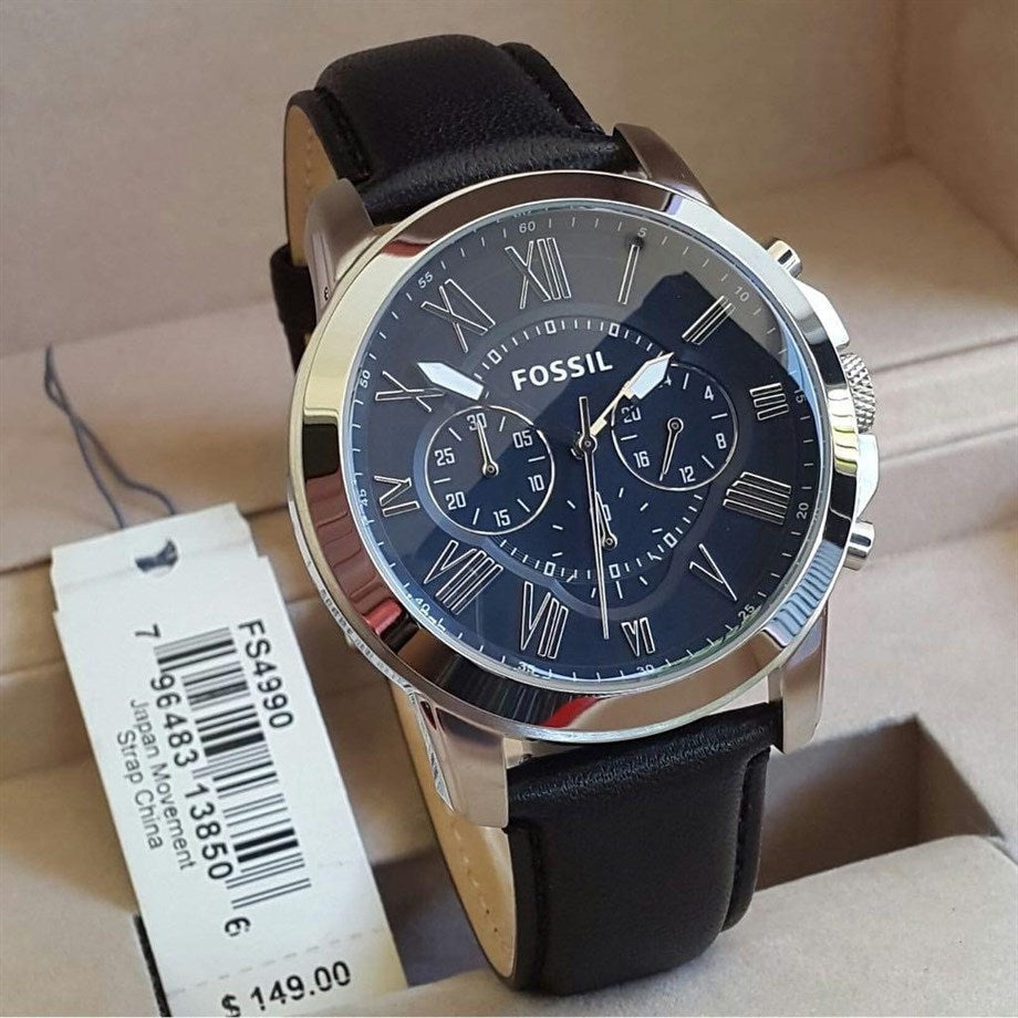  Shop Authentic Fossil Grant Chronograph Blue Dial Black Leather Strap Watch for Men - FS4990 - Luxxuri