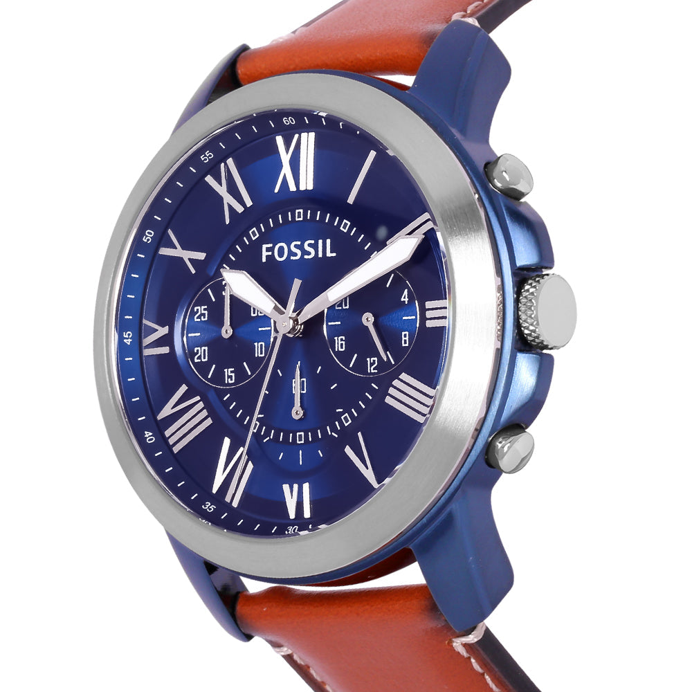  Shop Authentic Fossil Grant Chronograph Blue Dial Brown Leather Strap Watch for Men - FS5151 - Luxxuri