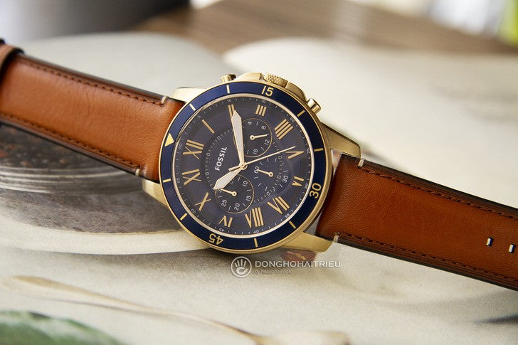  Shop Authentic Fossil Grant Sport Chronograph Blue Dial Brown Leather Strap Watch for Men - FS5268 - Luxxuri