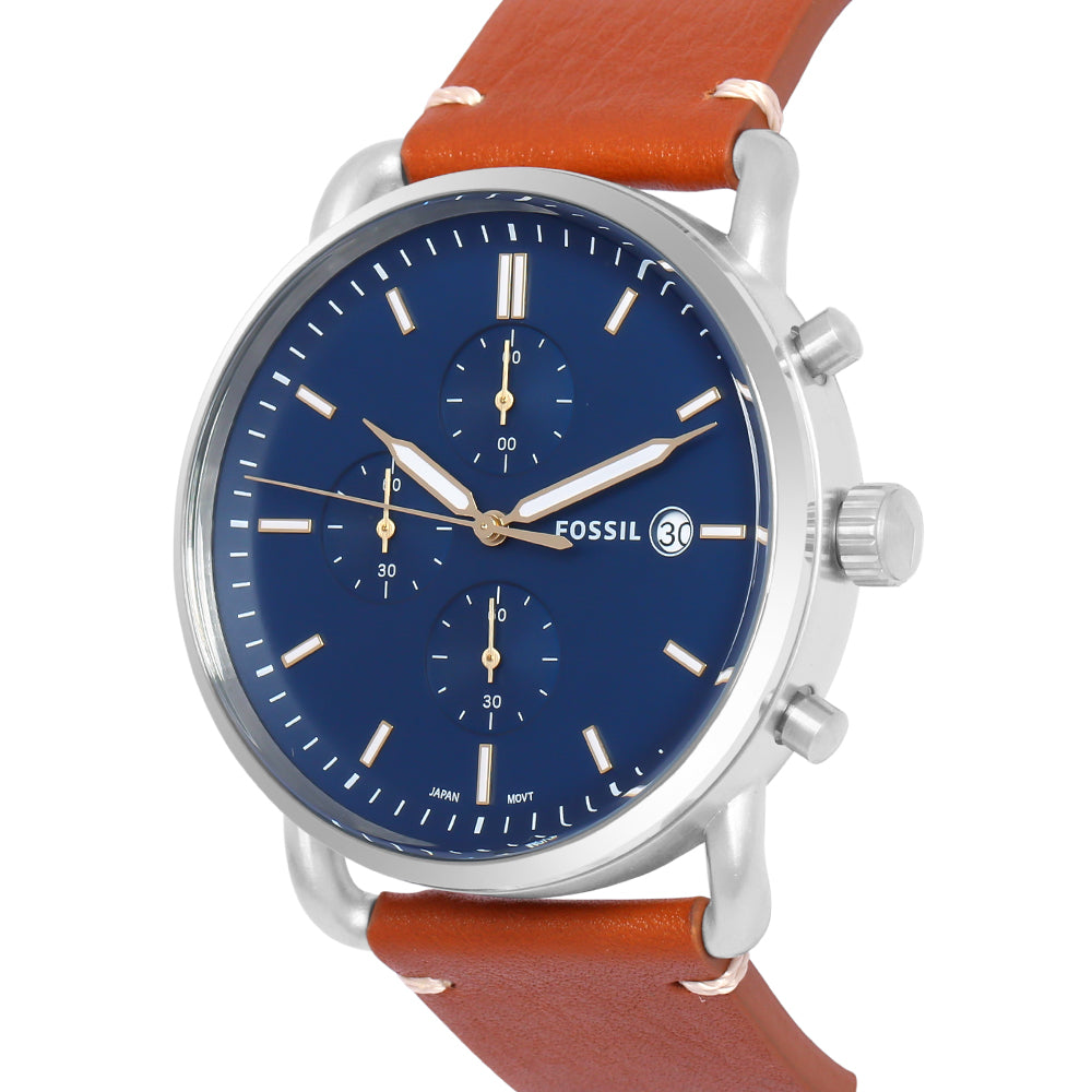  Shop Authentic Fossil The Commuter Blue Dial Brown Leather Strap Watch for Men - FS5401 - Luxxuri