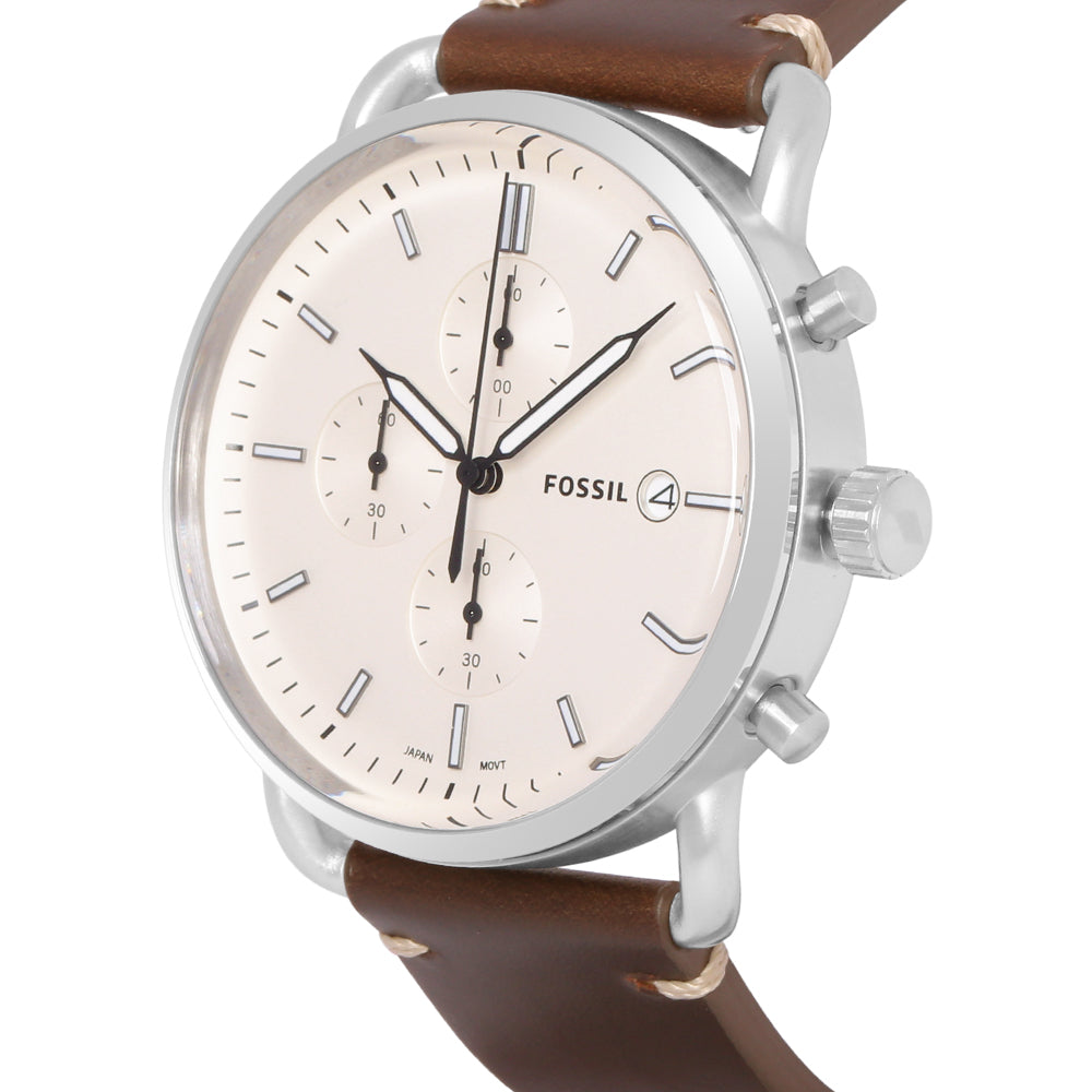  Shop Authentic Fossil The Commuter White Dial Brown Leather Strap Watch for Men - FS5402 - Luxxuri