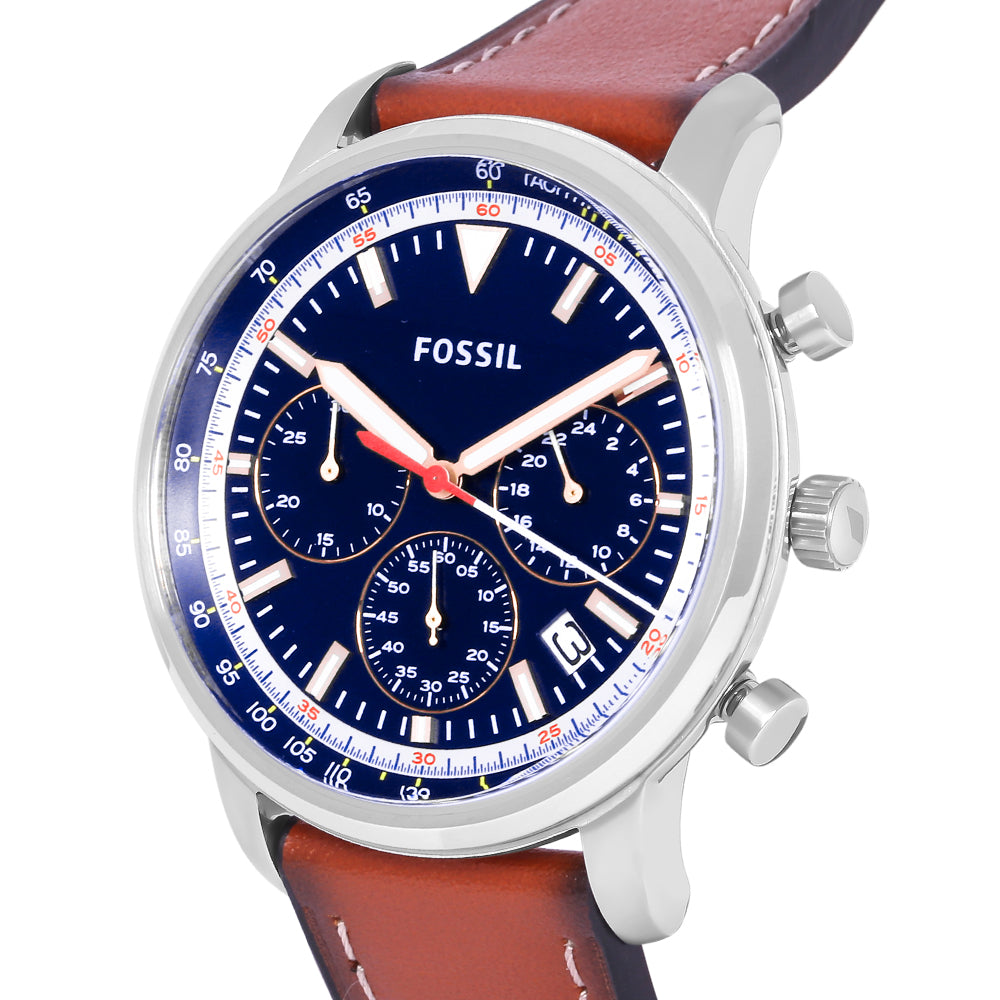  Shop Authentic Fossil Goodwin Chronograph Blue Dial Brown Leather Strap Watch for Men - FS5414 - Luxxuri