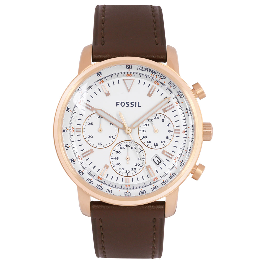  Shop Authentic Fossil Goodwin Chronograph White Dial Brown Leather Strap Watch for Men - FS5415 - Luxxuri