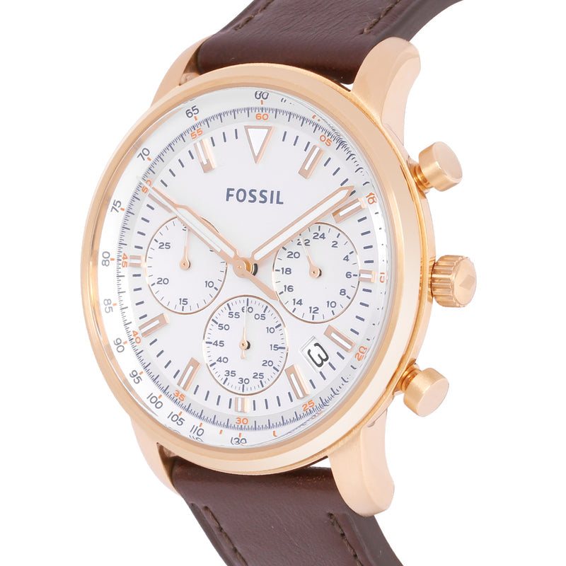  Shop Authentic Fossil Goodwin Chronograph White Dial Brown Leather Strap Watch for Men - FS5415 - Luxxuri