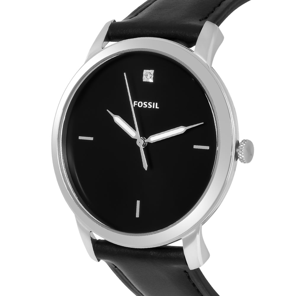  Shop Authentic Fossil The Minimalist Carbon Series Black Dial Black Leather Strap Watch for Men - FS5497 - Luxxuri