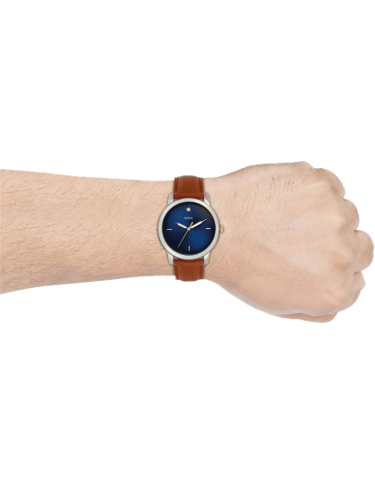  Shop Authentic Fossil The Minimalist 3H Blue Dial Brown Leather Strap Watch for Men - FS5499 - Luxxuri
