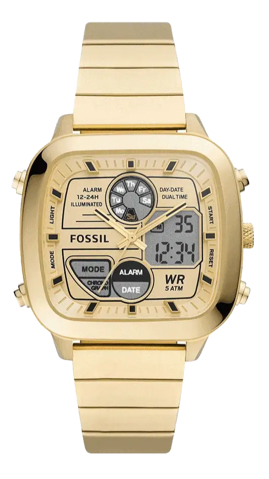 Fossil Retro Analog-Digital Gold Dial Gold Steel Strap Watch for Men - FS5889