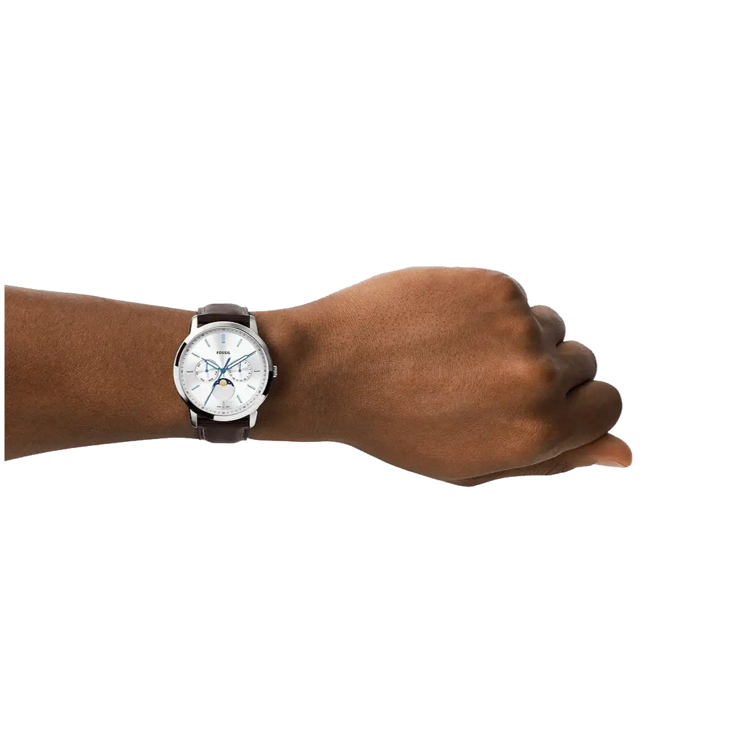  Shop Authentic Fossil Neutra Minimalist Moonphase Silver Dial Brown Leather Strap Watch for Men - FS5905 - Luxxuri