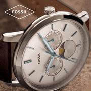  Shop Authentic Fossil Neutra Minimalist Moonphase Silver Dial Brown Leather Strap Watch for Men - FS5905 - Luxxuri