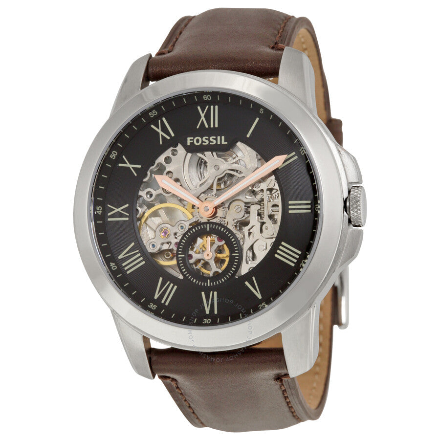  Shop Authentic Fossil Grant Automatic Skeleton Black Dial Brown Leather Strap Watch for Men - ME3095 - Luxxuri
