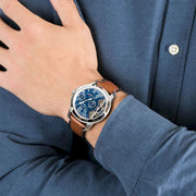  Shop Authentic Fossil Grant Twist Multifunction Blue Dial Brown Leather Strap Watch for Men - ME1161 - Luxxuri