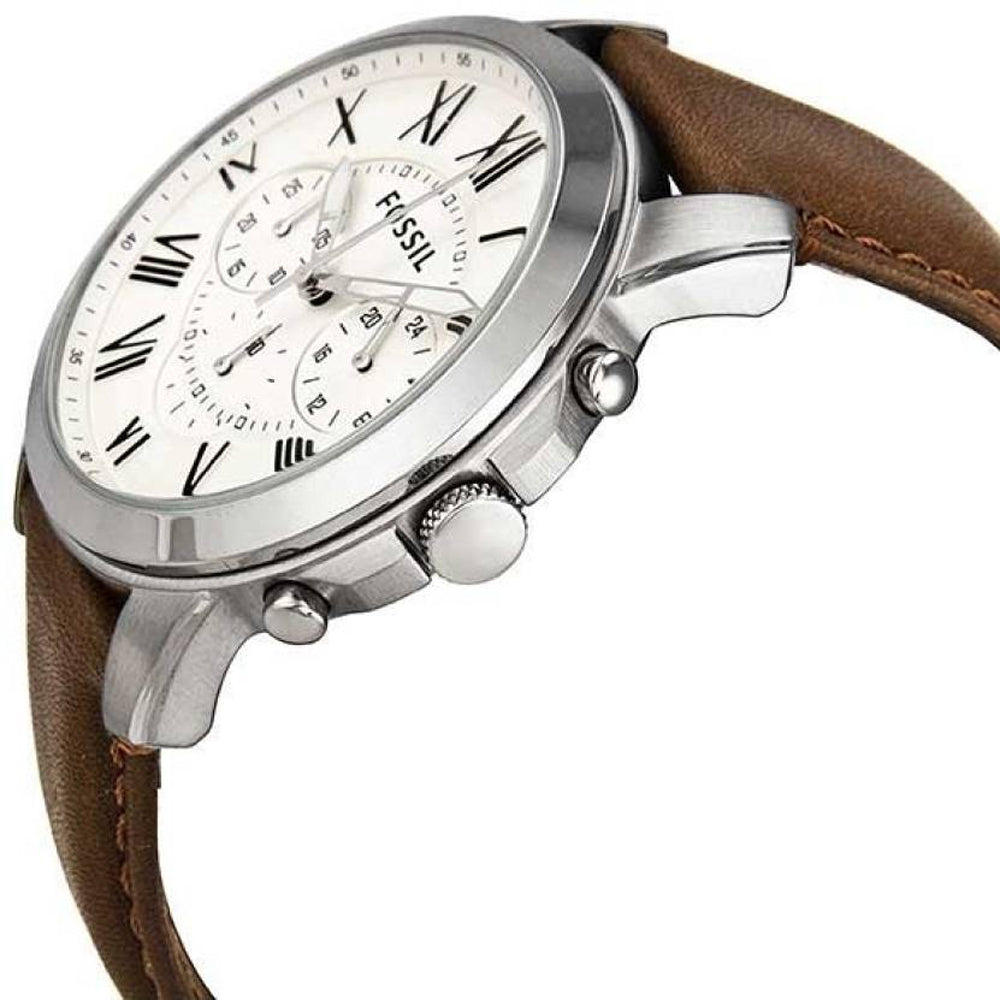  Shop Authentic Fossil Grant Chronograph White Dial Brown Leather Strap Watch for Men - FS4735 - Luxxuri