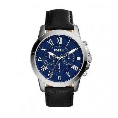  Shop Authentic Fossil Grant Chronograph Blue Dial Black Leather Strap Watch for Men - FS4990 - Luxxuri