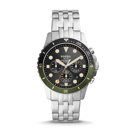  Shop Authentic Fossil FB-01 Chronograph Black Dial Silver Steel Strap Watch for Men - FS5864 - Luxxuri