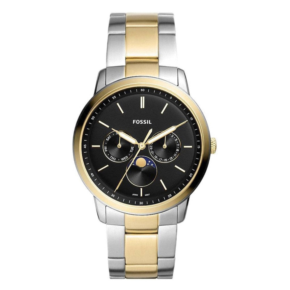  Shop Authentic Fossil Neutra Moonphase Multifunction Black Dial Two Tone Steel Strap Watch for Men - FS5906 - Luxxuri
