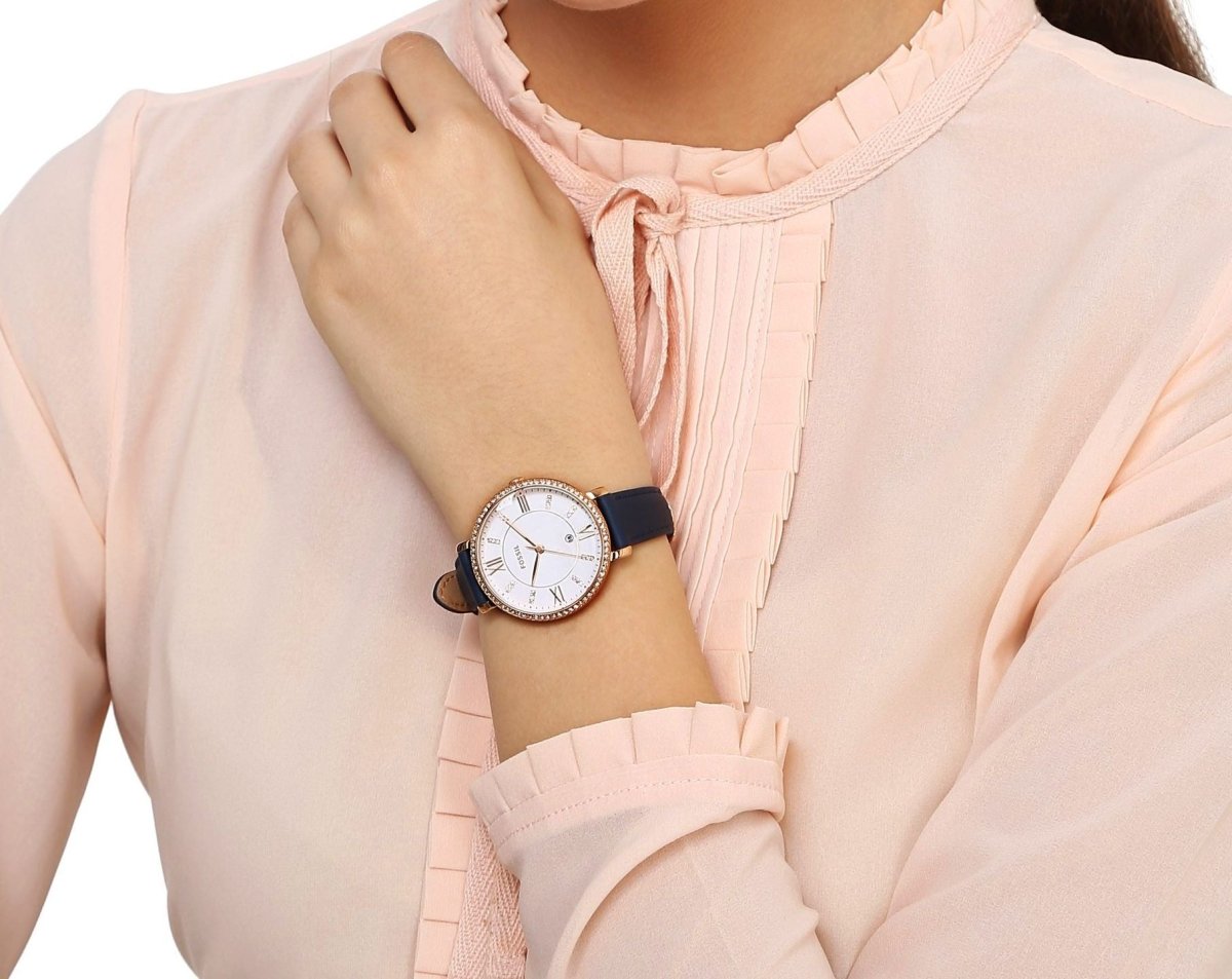  Shop Authentic Fossil Jacqueline White Dial Blue Leather Strap Watch for Women - ES4291 - Luxxuri